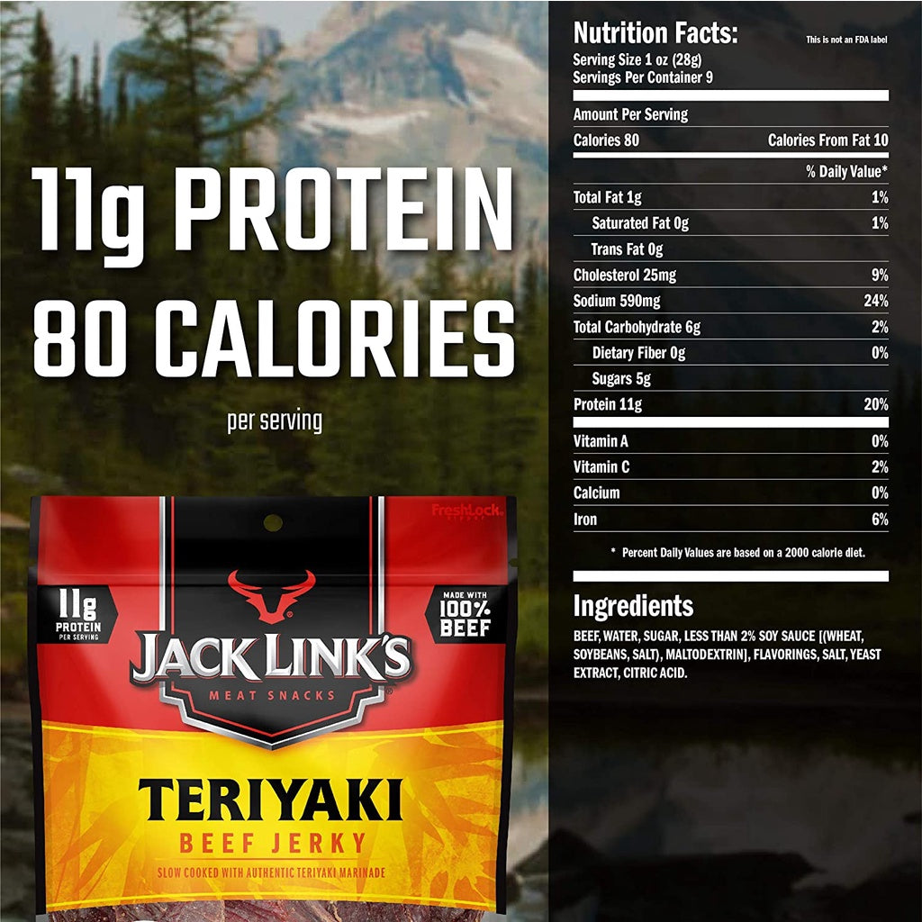 Jack Link’s Teriyaki Beef Jerky, Made with 100% Beef, 9 oz. / 255g