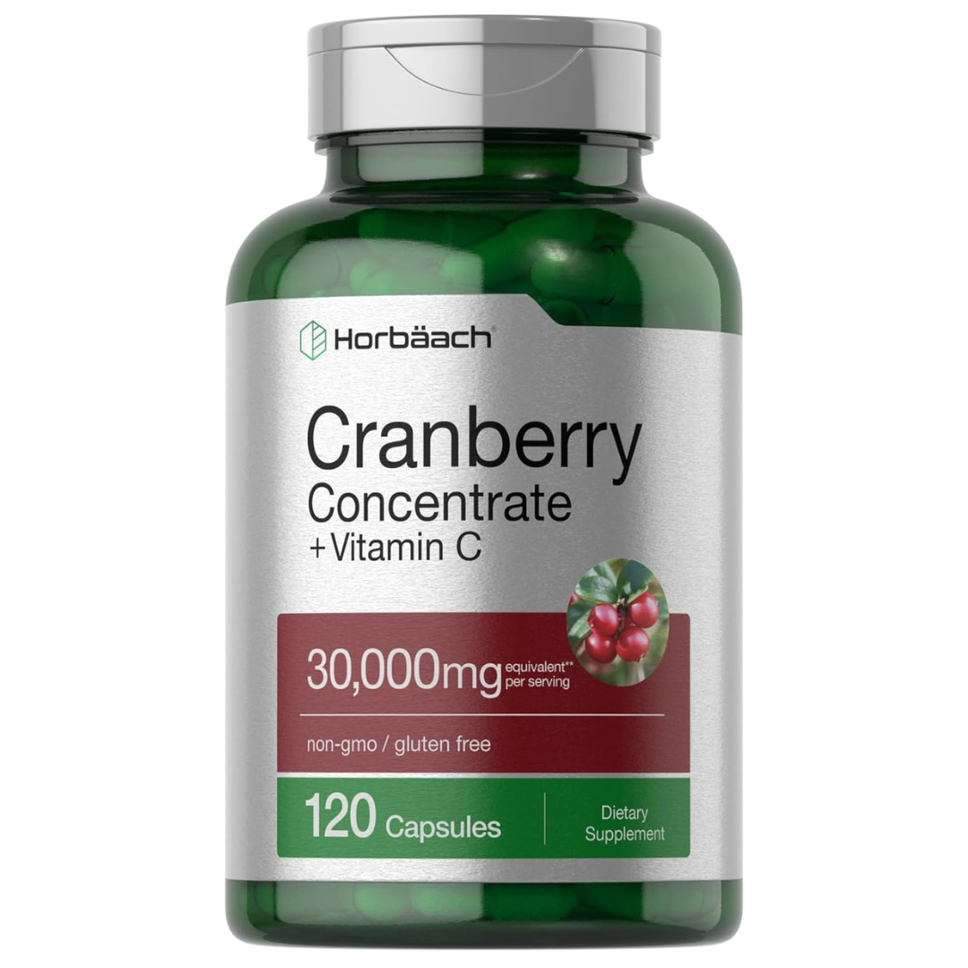 Horbaach Cranberry Concentrate + Vitamin C 30,000mg Supplement 120 Capsules