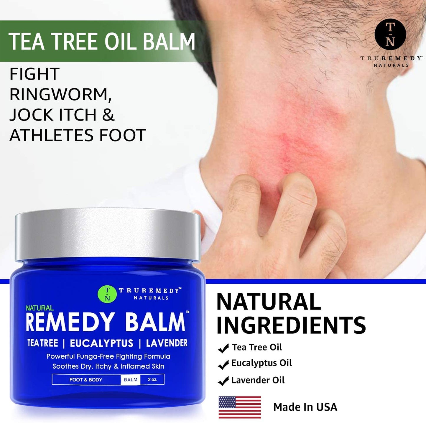 TruRemedy Naturals, Natural Remedy Foot & Body Balm with Tea Tree, Lavender & Eucalyptus, 2 oz.