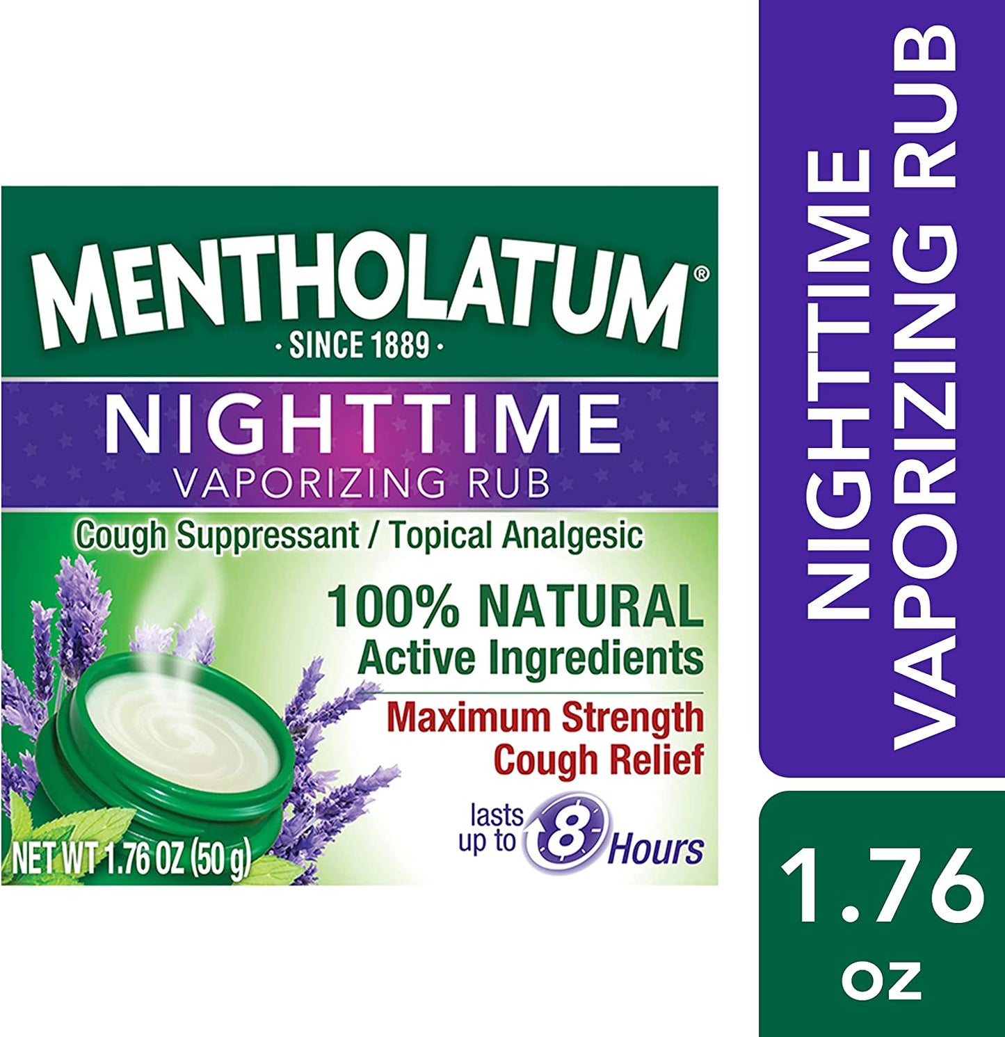 Mentholatum Night-time | Vaporizing-Rub Cough Suppressant Topical Analgesic (1.75 Oz/ 50g)