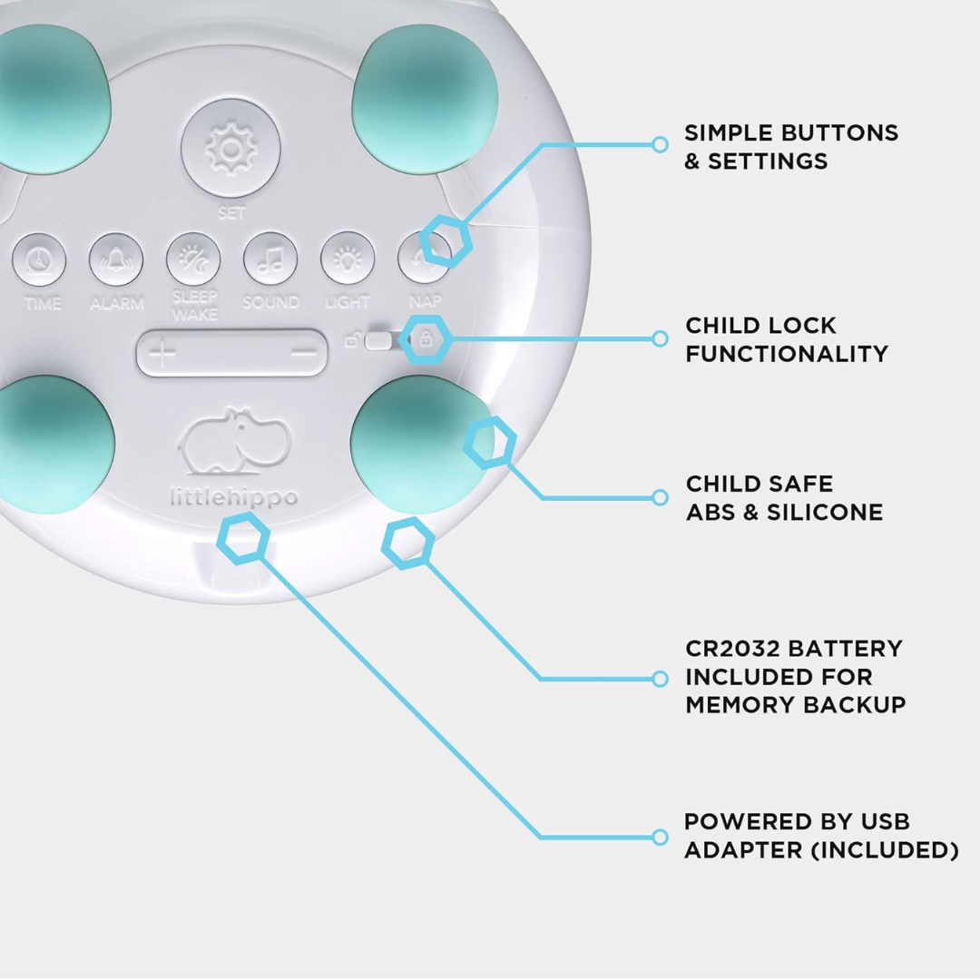 LittleHippo Children's Sleep Trainer, Night Light and Sound Machine, Arctic Blue