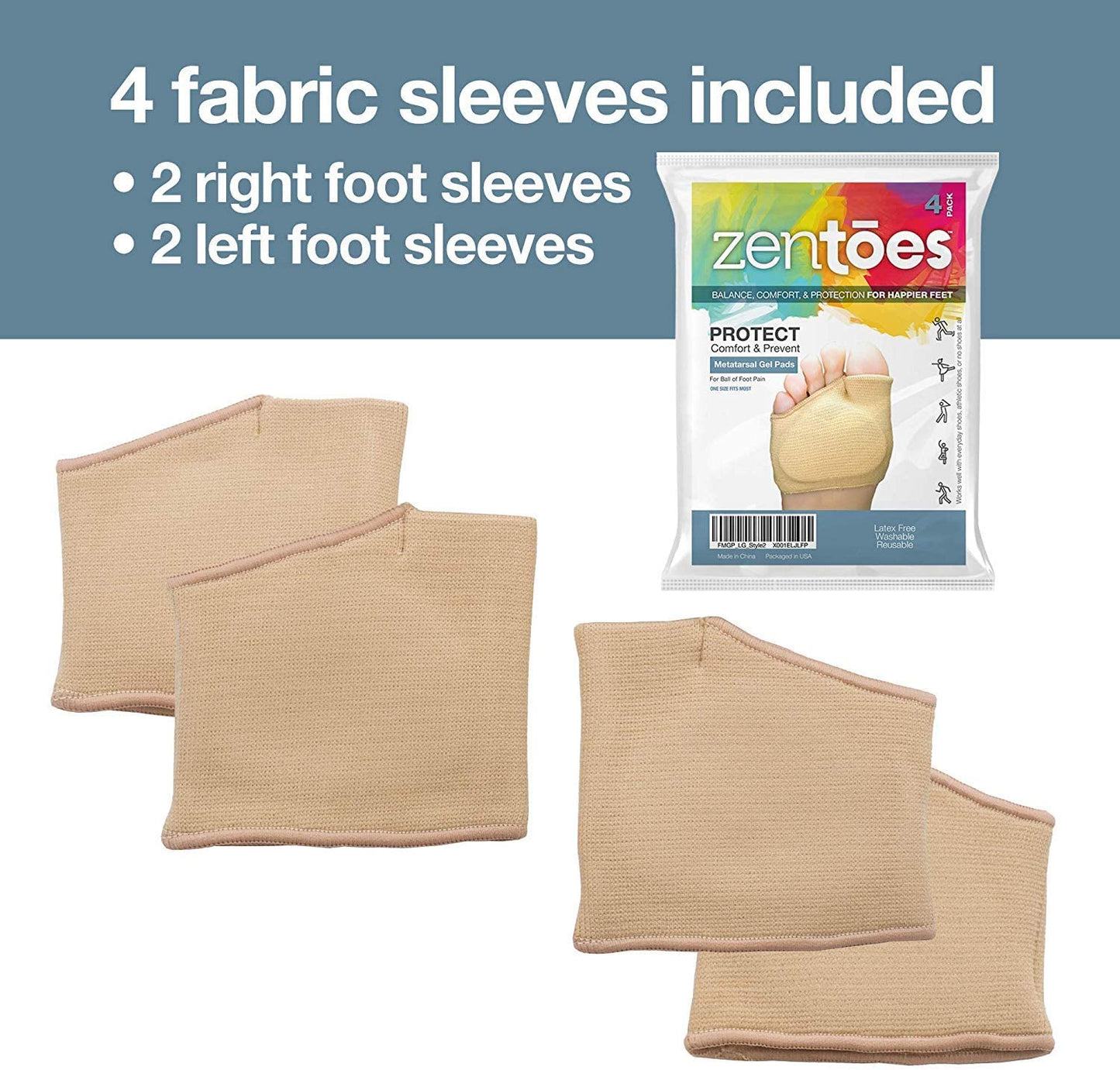 ZenToes Metatarsal Pads for Women and Men - 4 Pack Ball of Foot Cushions
