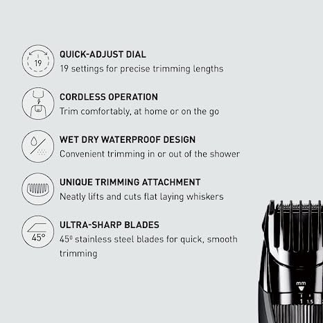 Panasonic ER-GB42-K (Black) Rechargeable Cordless Men's Beard/Hair Trimmer With Adjust Dial 19 Length Setting