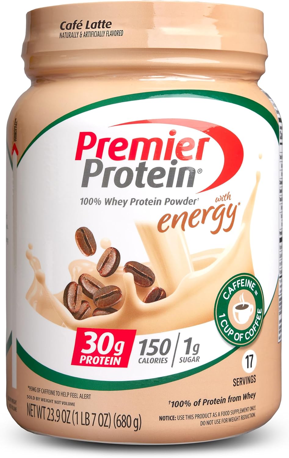 Premier Protein Powder Cafe Latte 100% Whey Protein 17 Servings, 680 g / 23.9 oz