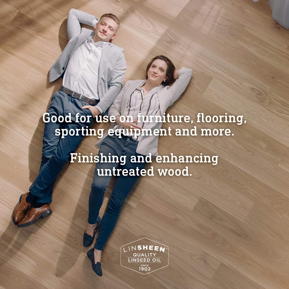 LINSHEEN Boiled Linseed Oil Fast Drying Flaxseed Wood Treatment to Rejuvenate and Restore Outdoor and Indoor Wood Furniture, 32 fl oz