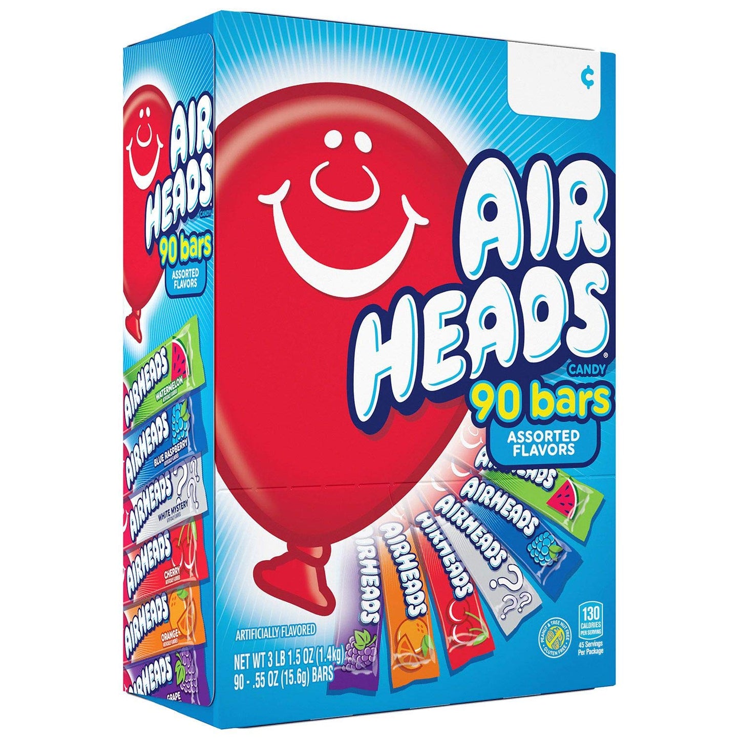 AIR HEADS Candy, Assorted Flavors, 90 Bars, 3 lb. / 1.4 kg