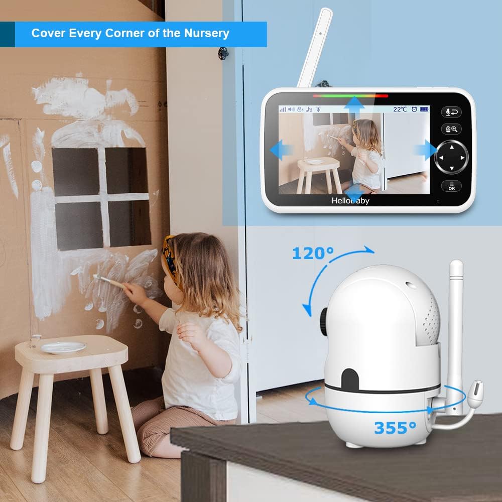 HelloBaby 2.4 GHz Digital Wireless Video Baby Monitor (Pro) 5.0 Inch TFT LCD
