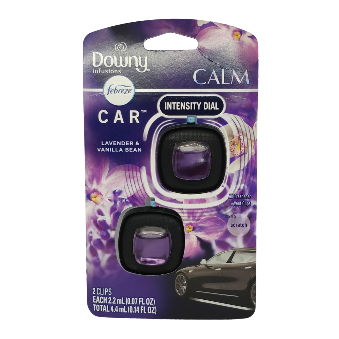 Downy Infusions Febreze Calm Car Air Freshener Vent Clips Lavender & Vanilla Bean Scent, 2 Count