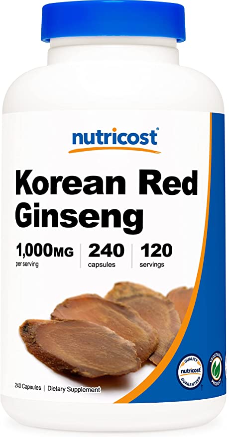 Nutricost Korean Red Ginseng 1000mg Dietary Supplement 240 Capsules