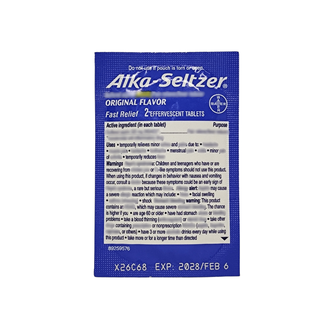 Alka-Seltzer Effervescent Tablets Original Flavor, 2 Tablets