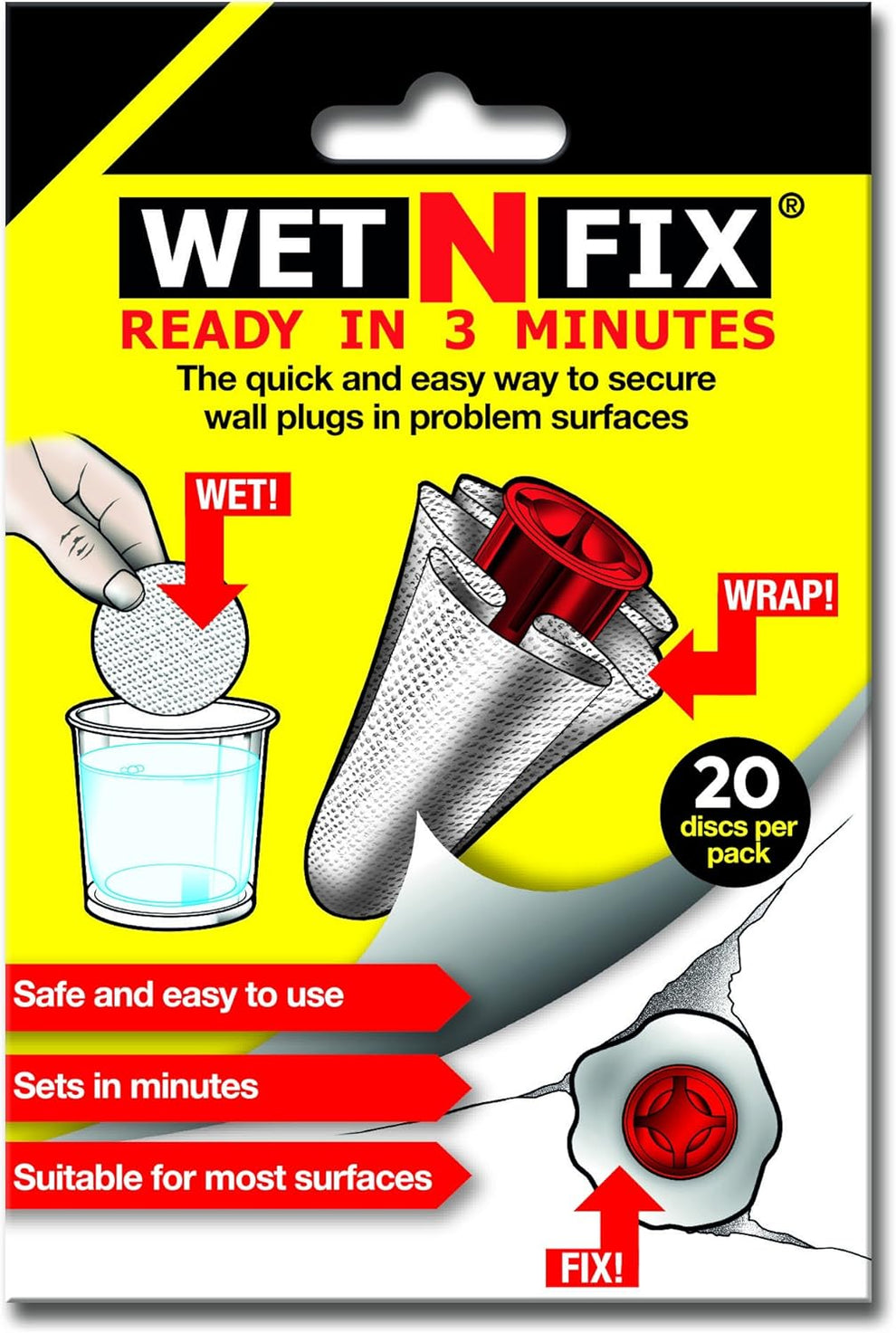 Wet N Fix Ready In 3 Minutes Easy Way To Secure Wall Plugs, 20 Discs P ...