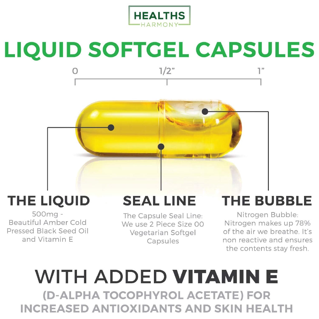 Healths Harmony Black Seed Oil Dietary Supplement 120 Capsules