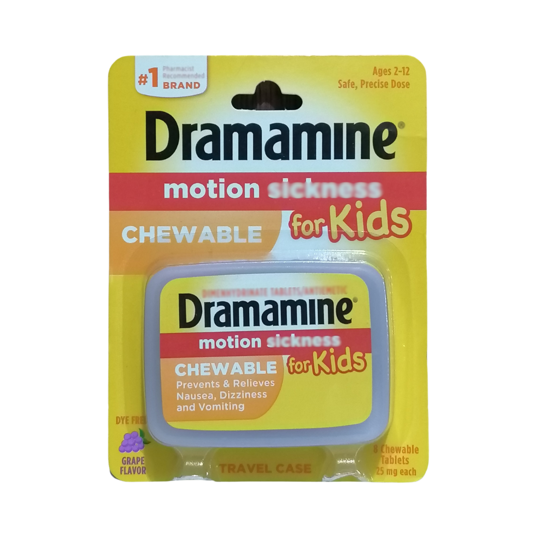Dramamine Kids Chewable Tablets Grape Flavor 25 mg, 8 Count