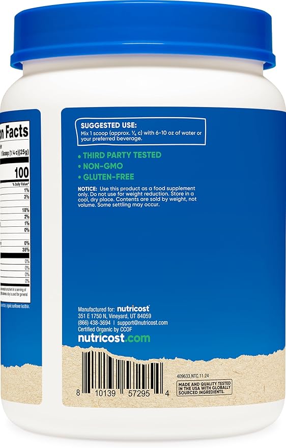 Nutricost Organic Unflavored Whey Protien Concentrate 20g Per Serving, 454 g / 16.2 oz