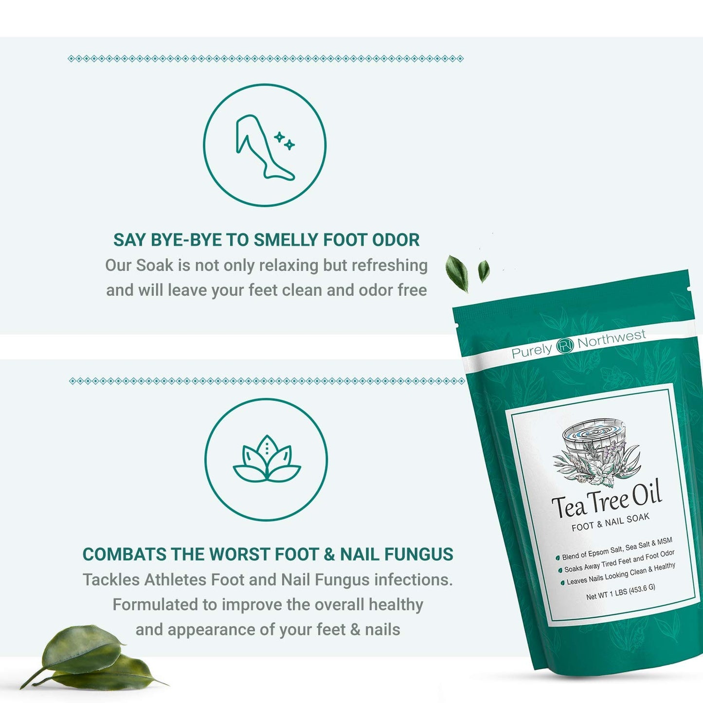 Purely Northwest Tea Tree Oil Foot Soak with Epsom Salt, Toenail Fungus, Athlete's Foot and Stinky Foot Odors. Softens Dry Calloused Heels, 1 LB
