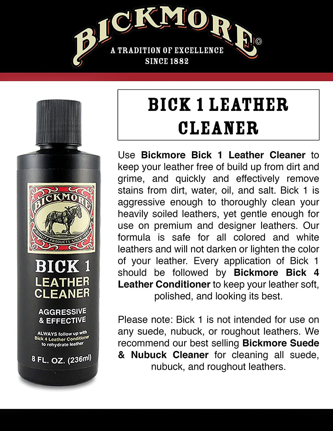 Bickmore Bick 1 Leather Cleaner 8 oz Best Deep Cleaner Shoes, bags, Accessories, Furniture etc.