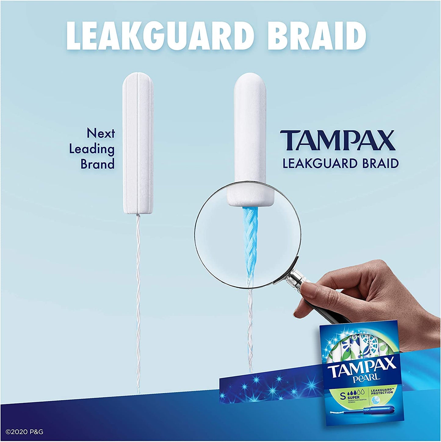 Tampax Pearl Tampons Super Absorbency with LeakGuard Braid, Unscented, 50 Count