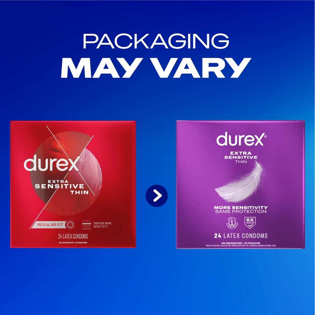 Durex Extra Sensitive Thin Regular Fit, 24 Latex Condoms