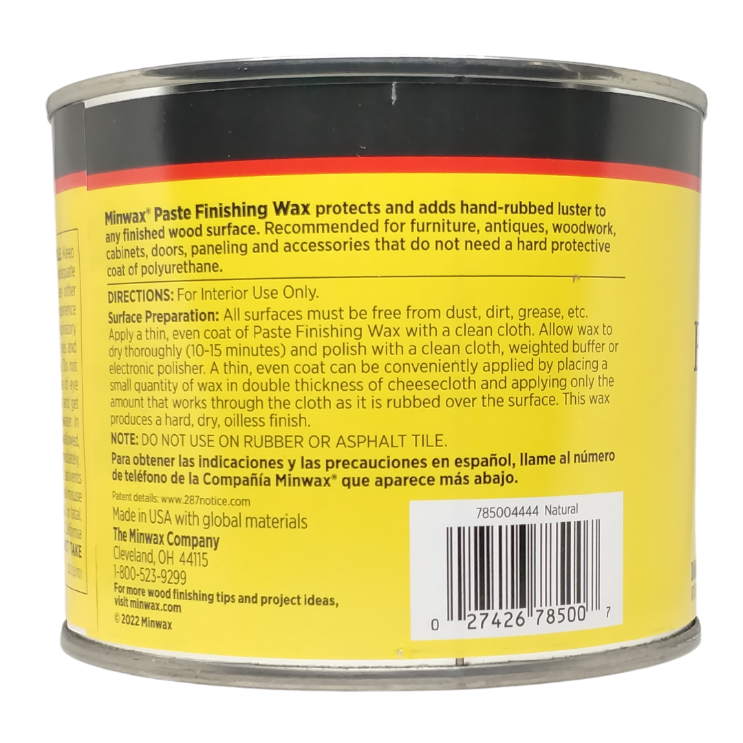 Minwax Paste Finishing Wax Apply Dry Buff, Natural, 1lb/450g