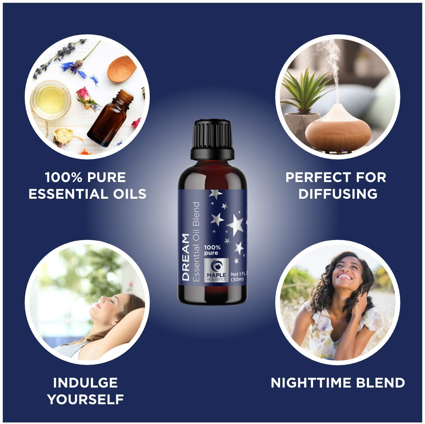 Maple Holistics DREAM Essential Oil Blend, 100% Pure Sleep Essential Oil Blend for Diffuser, 1 fl.oz / 30ml