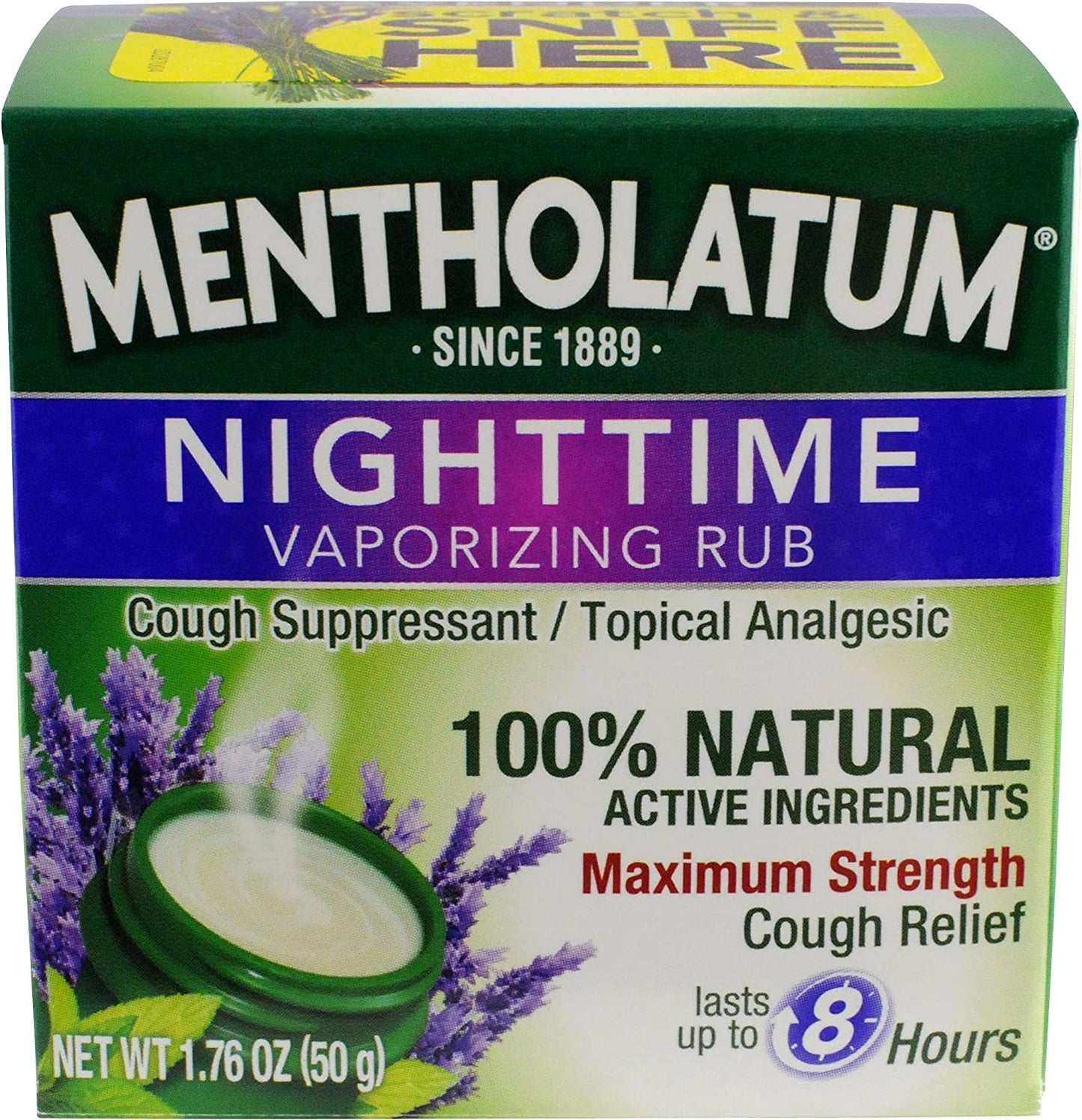 Mentholatum Night-time | Vaporizing-Rub Cough Suppressant Topical Analgesic (1.75 Oz/ 50g)
