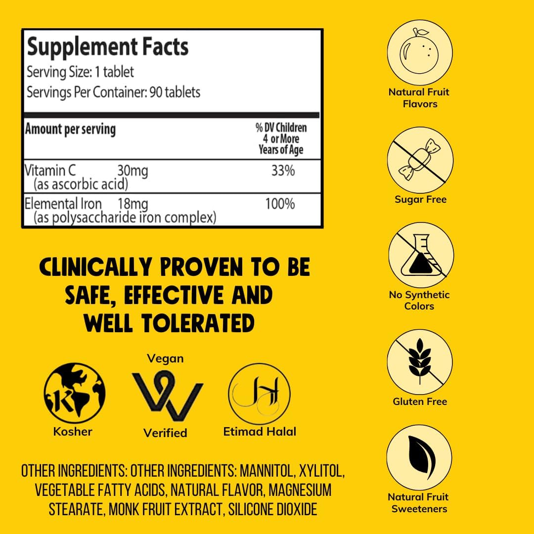 NovaFerrum Yay Iron Supplement Orange Flavored 90 Chewable Tablets