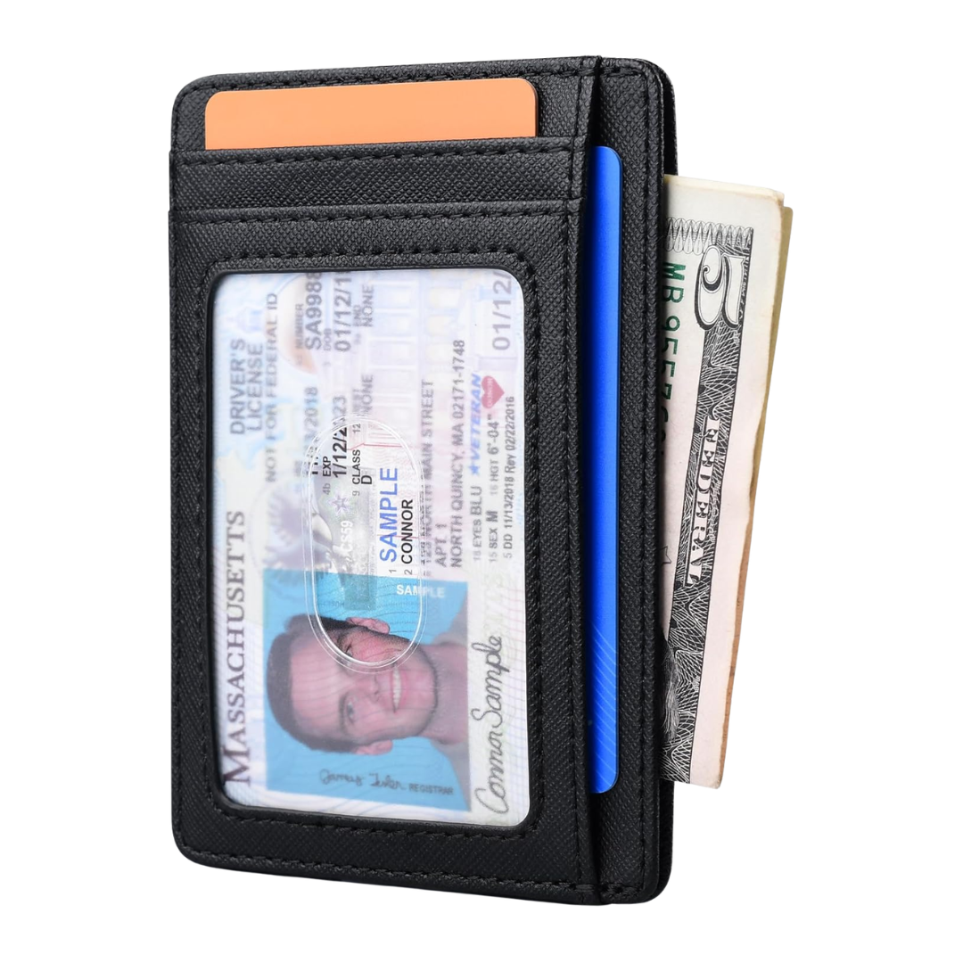 Buffway Slim Minimalist RFID Blocking Leather Wallet, Cross Black