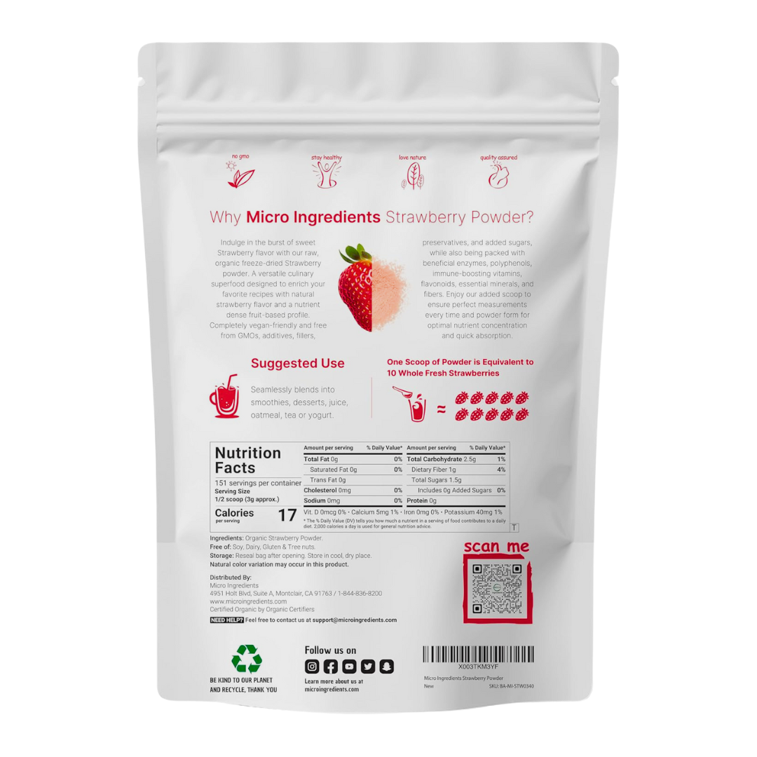 Microingredients Organic Strawberry Powder Freeze Dried 1lb / 454g