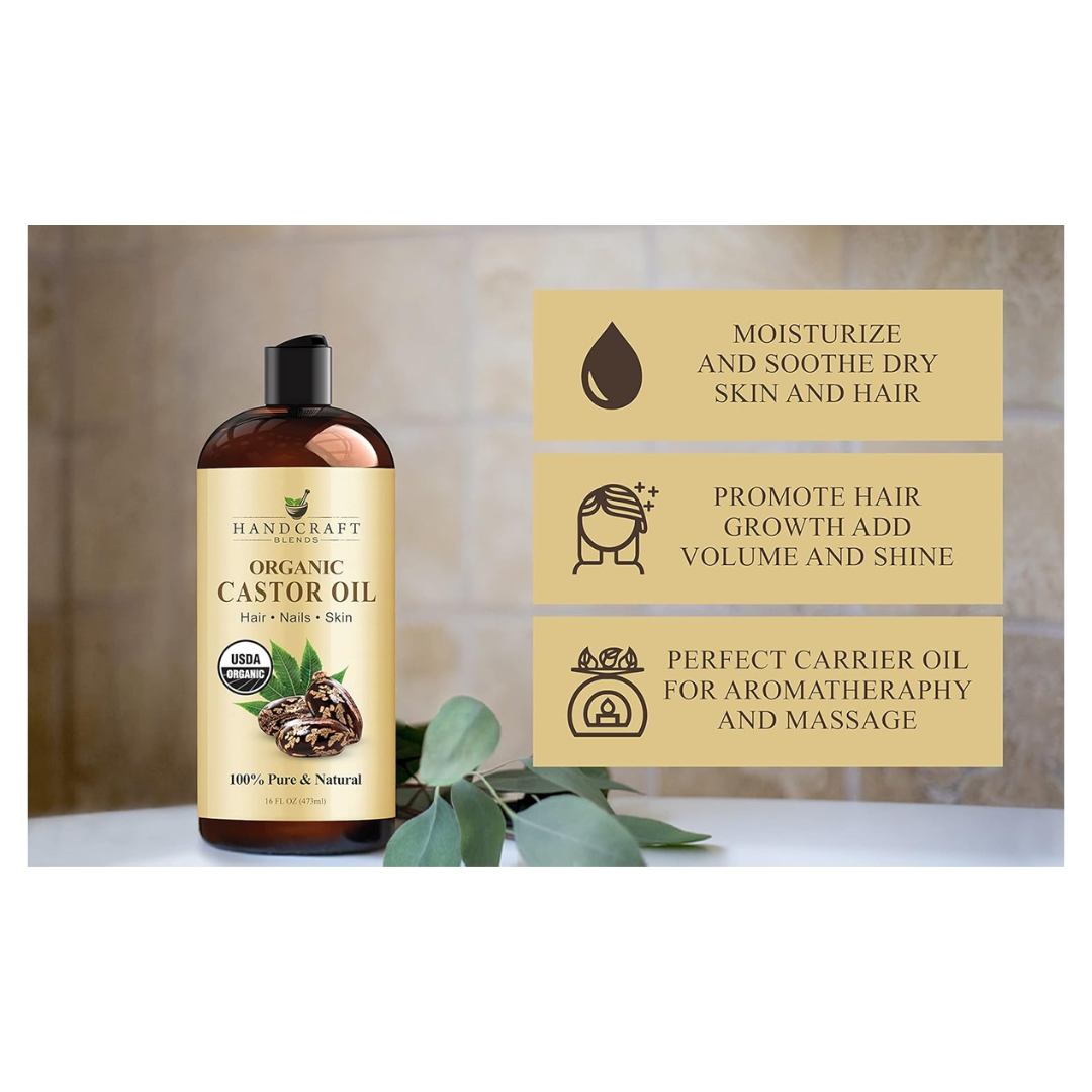 Handcraft Blends Organic Castor Oil USDA Organic 100% Pure & Natural 16 fl. oz. (473mL)