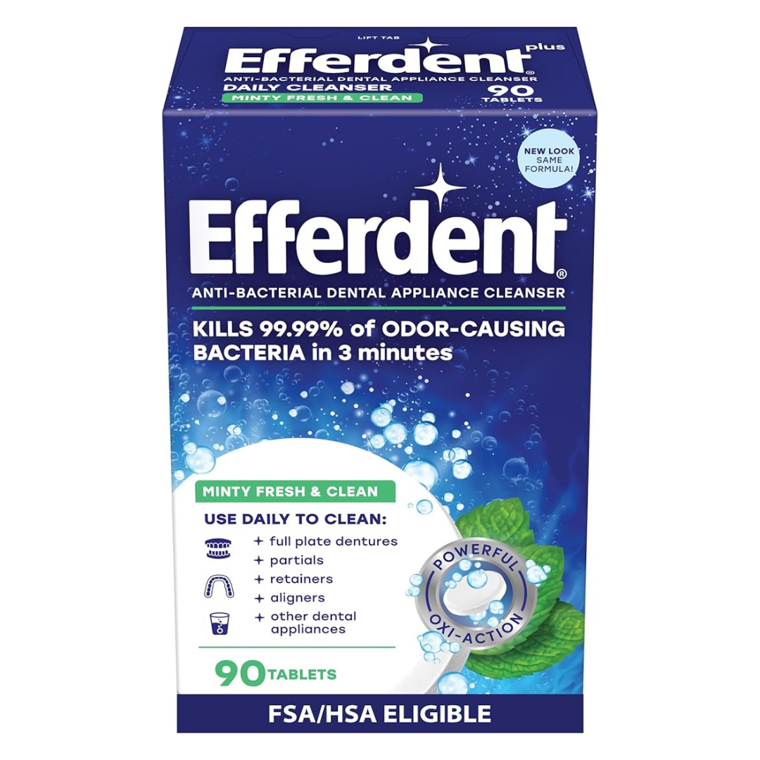 Efferdent Denture Cleanser Minty Fresh, 90 Tablets (NO BOX)