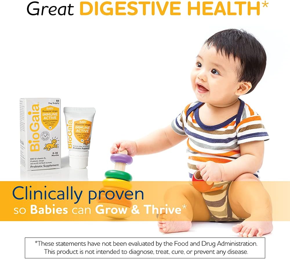 Biogaia Baby Probiotic Drops Immune Active Optimal Protection 600 IU Supplement for 0-36 Months (10ml/0.34 oz)