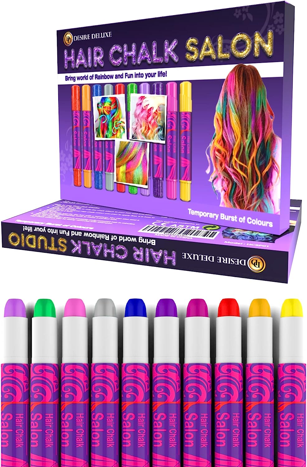 Desire Deluxe Hair Chalk Salon Girls Makeup Kit 10 Colour Pens