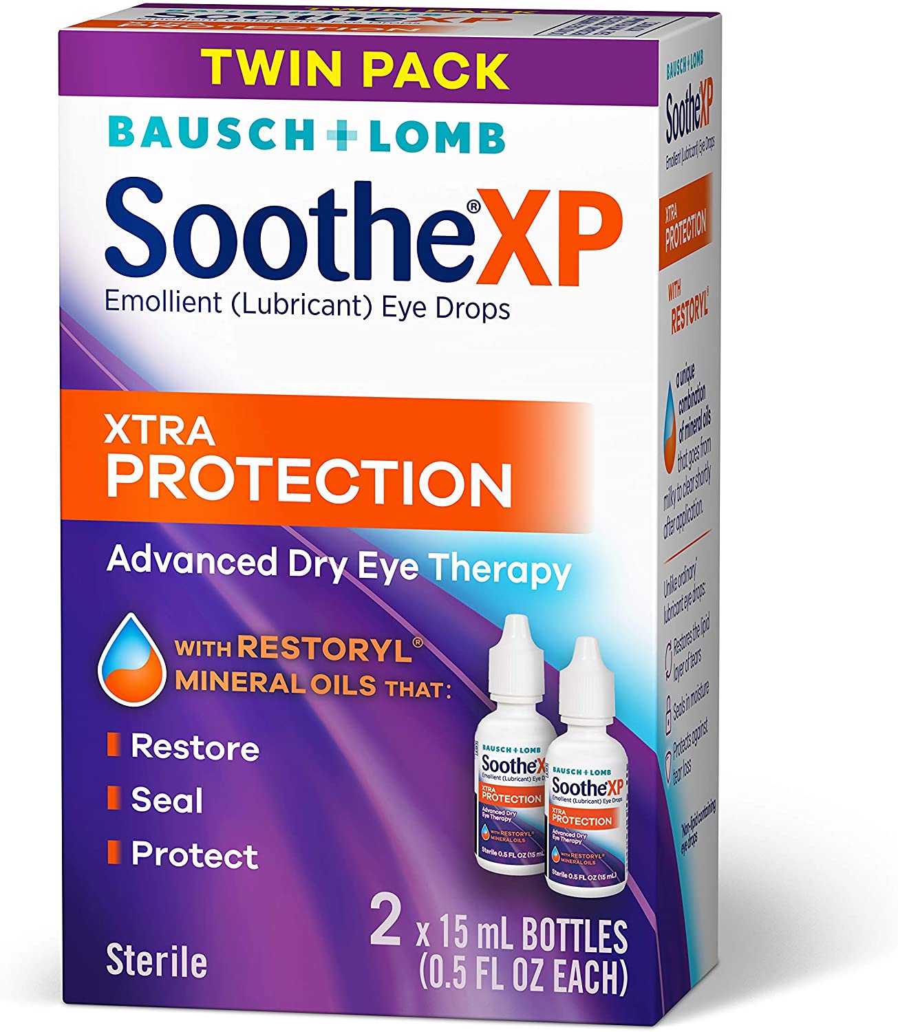 Bausch + Lomb Soothe XP Lubricant Eye Drops Xtra Protection 0.5 fl.oz / 15ml Twin Pack