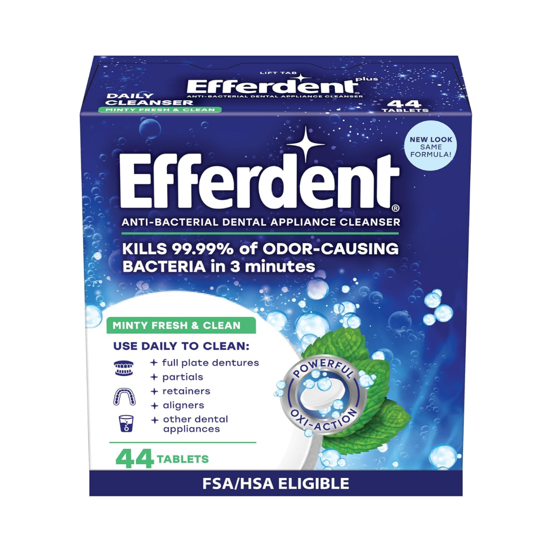 Efferdent Plus Mint Anti-Bacterial Denture Cleanser, 44 Tablets (Packaging May Vary)