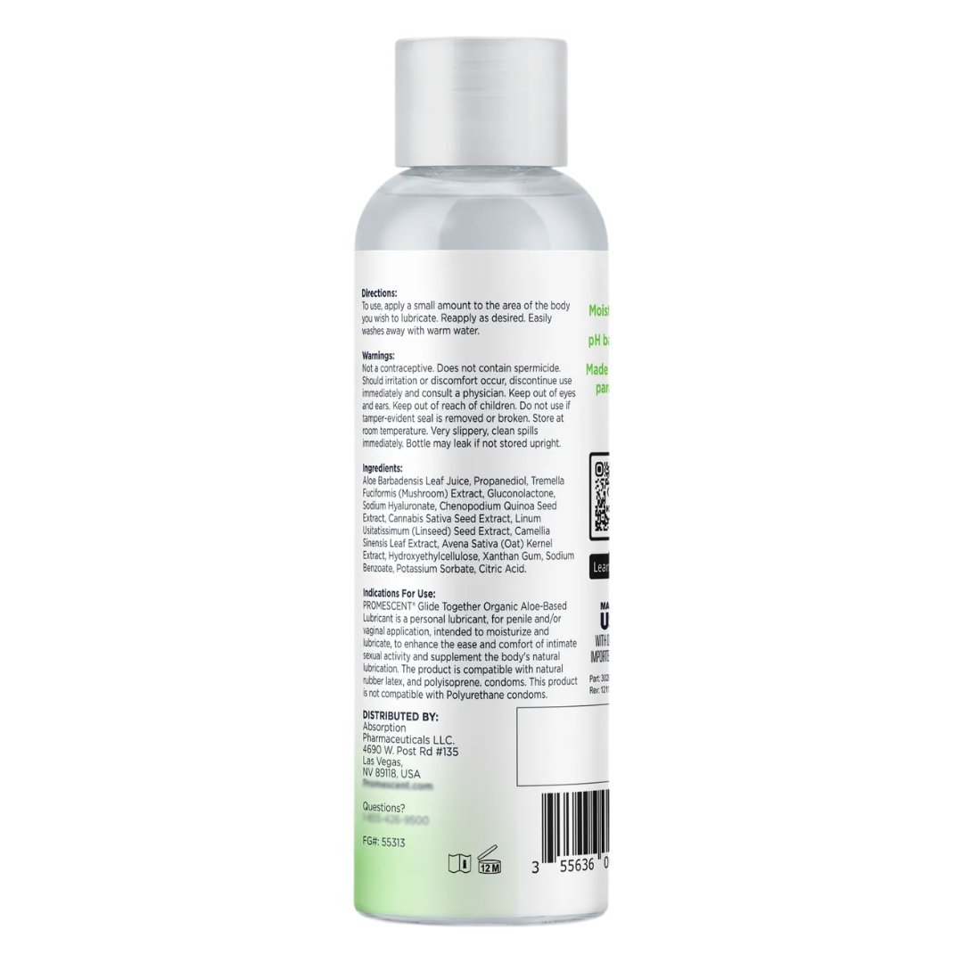Promescent Glide Together Organic Aloe Lubricant, 4 oz / 118 ml