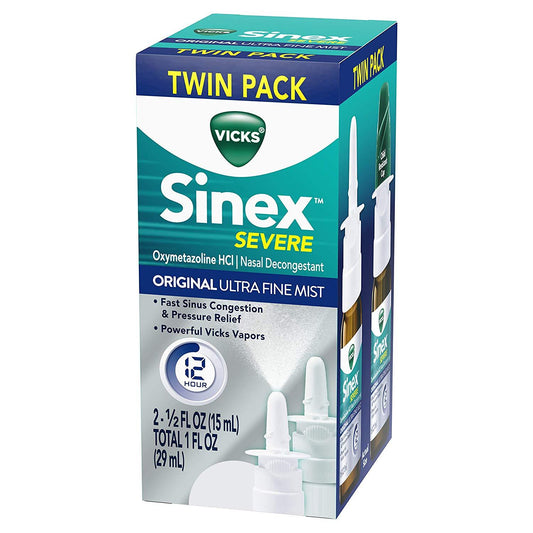 Vicks Sinex Severe Original Ultra Fine Mist Sinus Nasal Spray Twin Pack, 2 x .5 Fl oz, Total 1 fl. oz.
