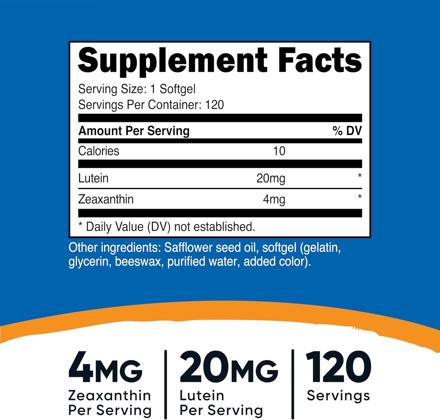 Nutricost Zeaxanthin with Lutein 20mg Supplement 120 Softgels