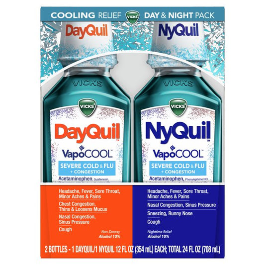 Vicks DayQuil and NyQuil VapoCool Severe Cold & Flu + Congestion, 12 fl.oz / 354ml each