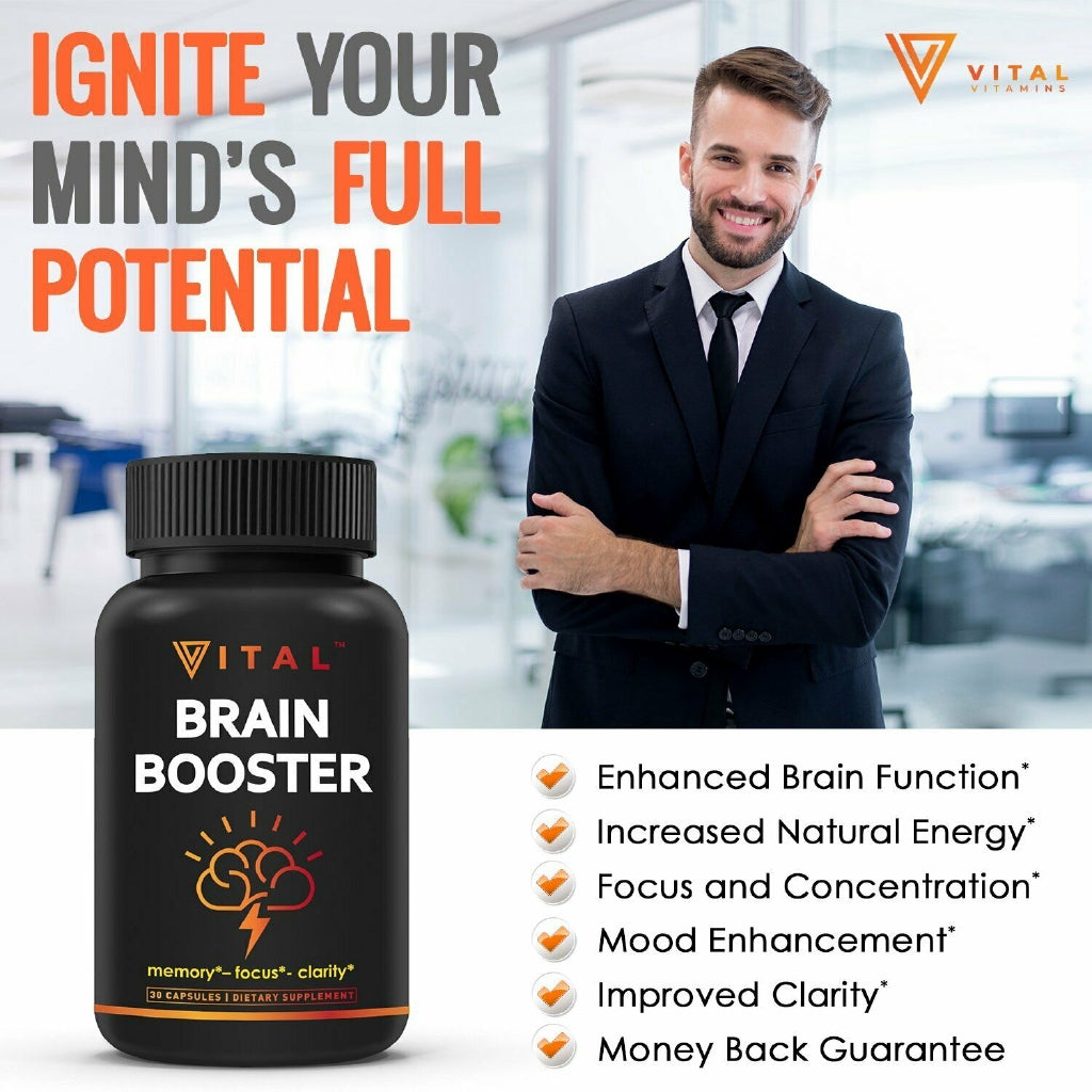Vital Brain Booster Supplement, Enhance Focus, 30 Capsules (Packaging may vary)