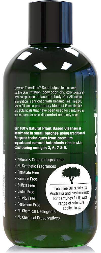 Oleavine TheraTree Tea Tree Oil Soap with Neem Oil - 12oz - Helps Skin Irritation, Body Odor, Helps Restore Healthy Complexion for Body and Face