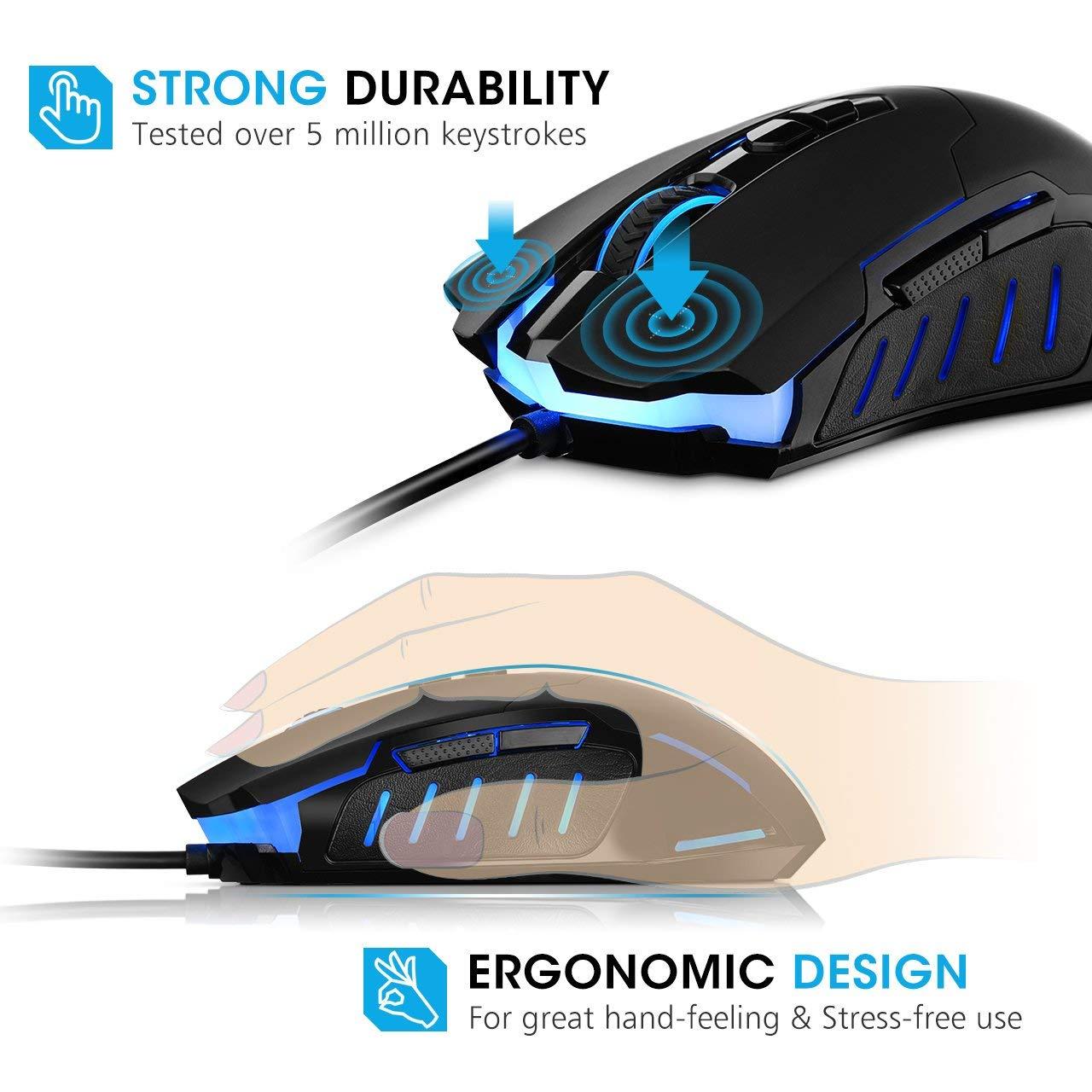 PICTEK Gaming Mouse Wired Ergonomic Game USB Computer Mice RGB Gamer Desktop Laptop PC Gaming Mouse