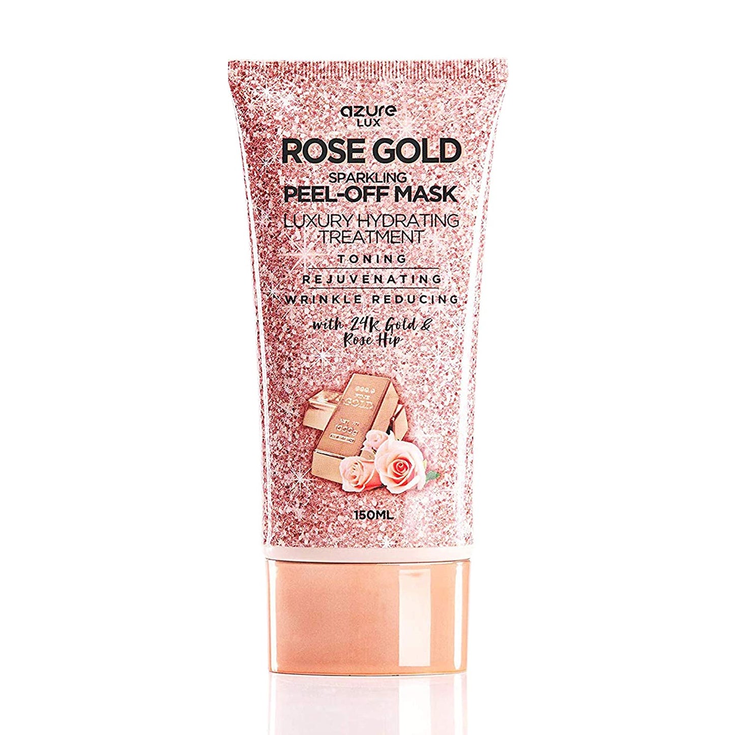 Azure Lux Rose Gold Sparkling Peel-Off Face Mask Luxury Hydrating Treatment with 24K Gold & Rose Hip, 150ml