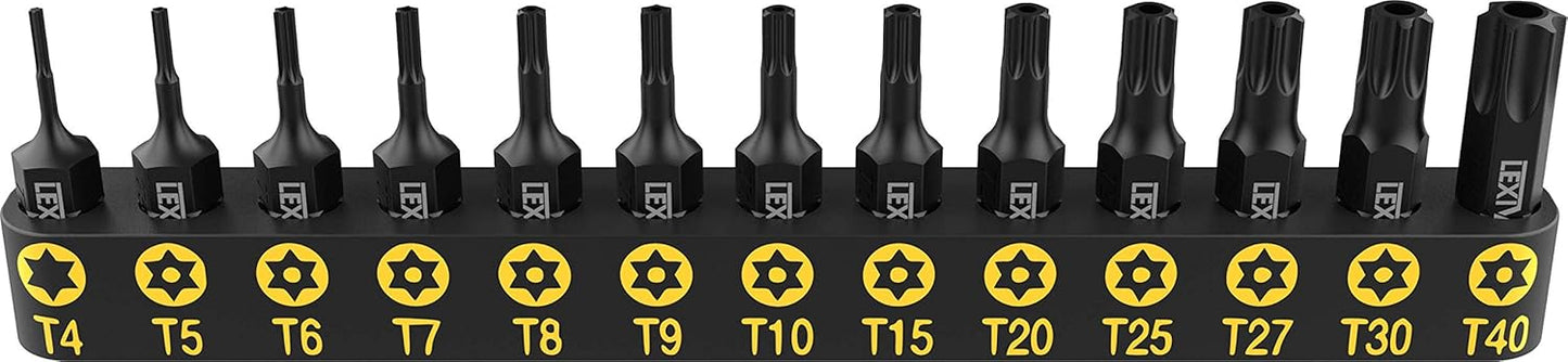 LEXIVON 13-Piece Tamper Resistant Star Bits, Impact Grade Security Torx Bit Set, 1/4-inch Hex Shank (LX-301)