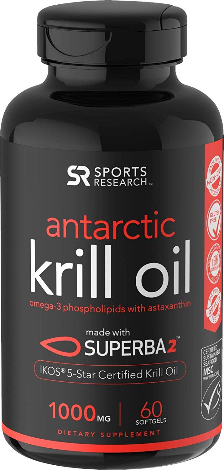 Sports Research Antarctic Krill Oil with Omega-3s EPA, DHA and Astaxanthin (60 Softgels) 1000mg