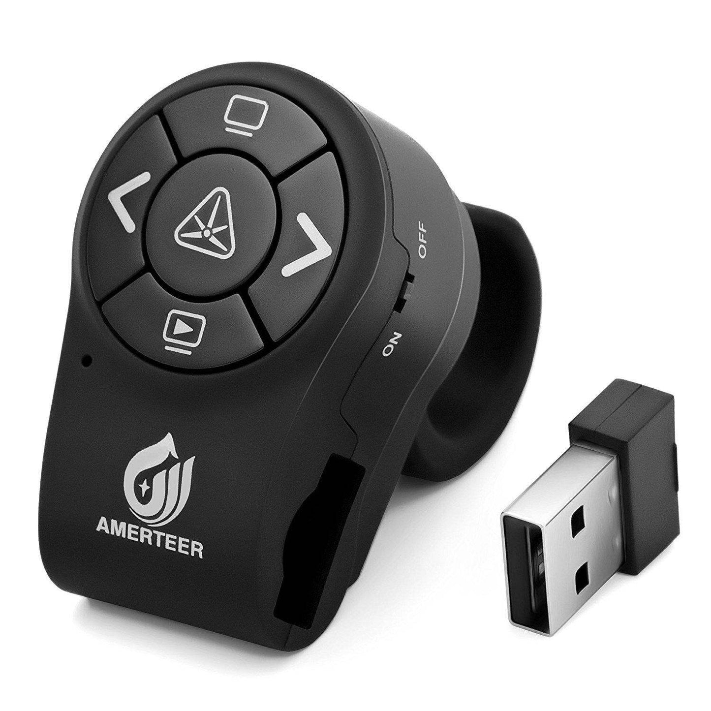 AMERTEER Wireless Presenter RF 2.4GHz Presentation Laser Pointer Finger Ring Remote Clicker Pen Rechargeable