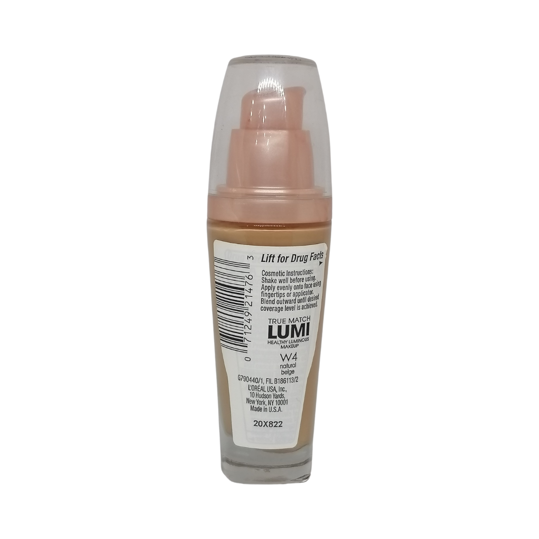 L'oreal True Match Lumi Healthy Luminous MakeUp Warm Sunscreen W4 Natural Beige SPF 20, 1 oz / 30 ml