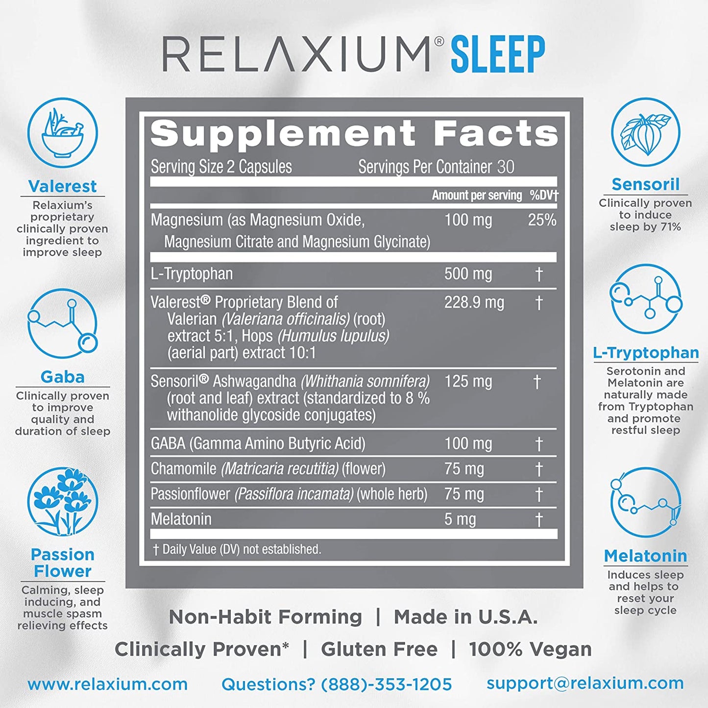 Relaxium Sleep Non-Habit Forming Sleep Aid Supplement, 60 Vegan Capsules