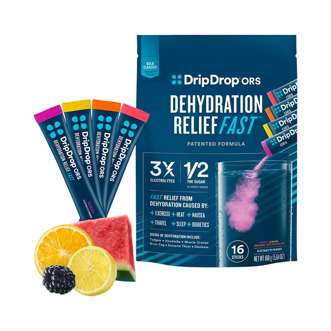 DripDrop ORS Dehydration Relief Fast Bold Classics Variety Pack Electrolyte Powder, 16 Count (NO BOX)