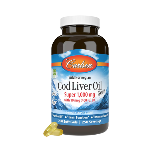 Carlson Wild Norwegian Cod Liver Oil Gems Super 1,000 mg, 250 Softgels