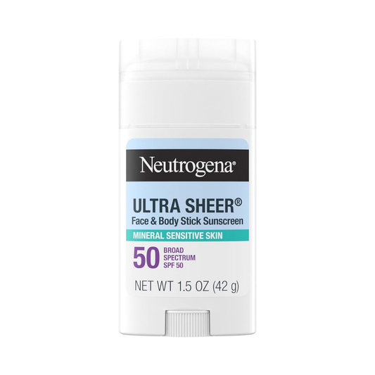 Neutrogena Ultra Sheer Face & Body Stick Mineral Sunscreen SPF 50, 1.5 oz / 42 g